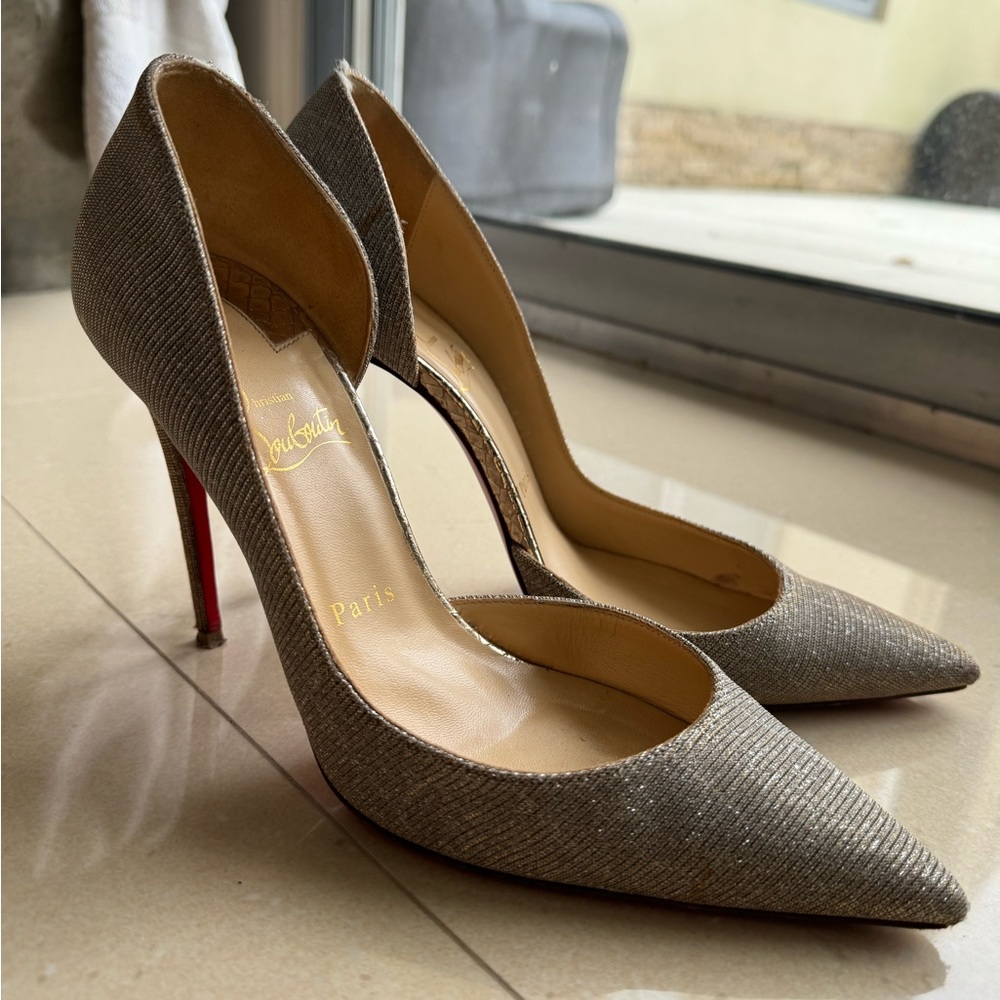 Christian Louboutin gold and silver threaded heel
